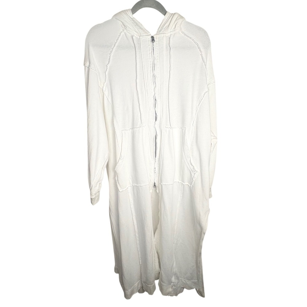 Free People Yoko White Longline Zip Up Hoodie Duster Jacket Raw Edge Seam S - Picture 6 of 8